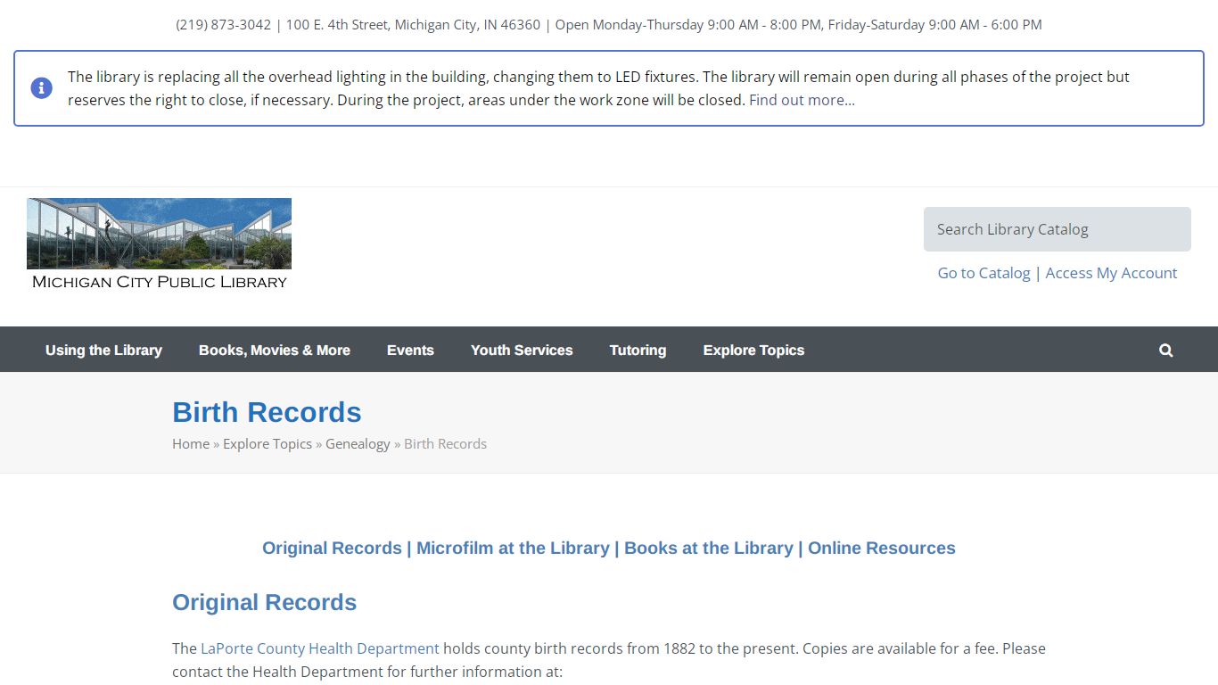 Birth Records - Michigan City Public Library